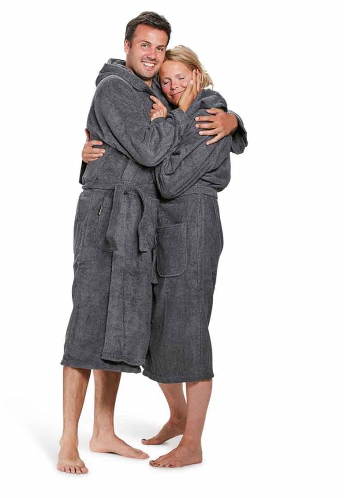 Badrock unisex badjas antraciet met capuchon – badstof sauna badjas