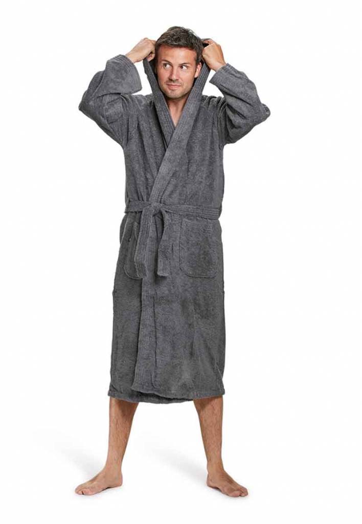 Badrock unisex badjas antraciet met capuchon – badstof sauna badjas