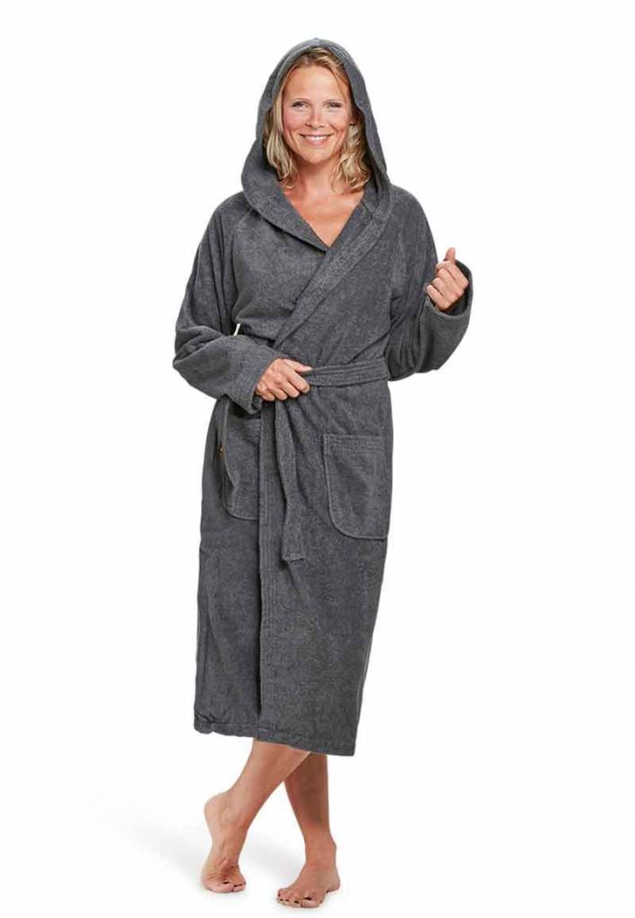 Badrock unisex badjas antraciet met capuchon – badstof sauna badjas