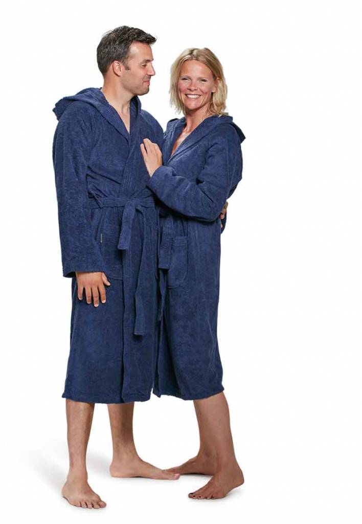 badjas unisex marineblauw katoen met capuchon