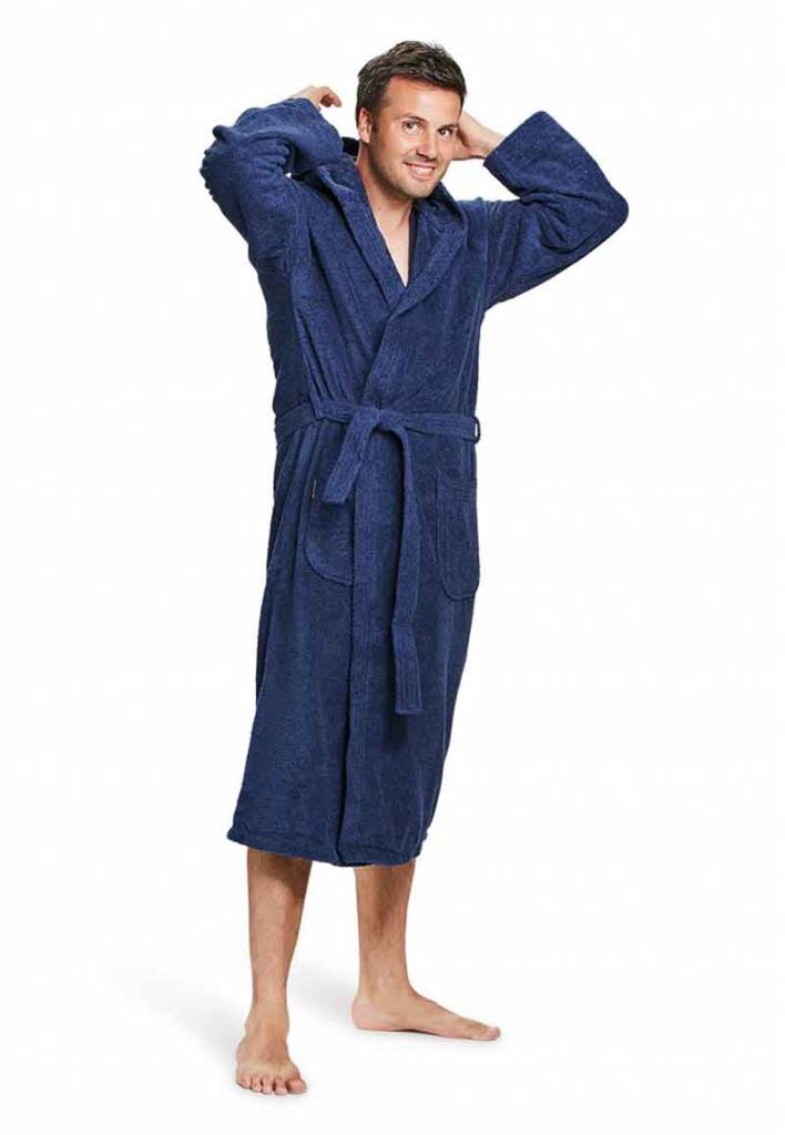 badjas unisex marineblauw katoen met capuchon