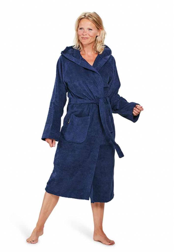 badjas unisex marineblauw katoen met capuchon