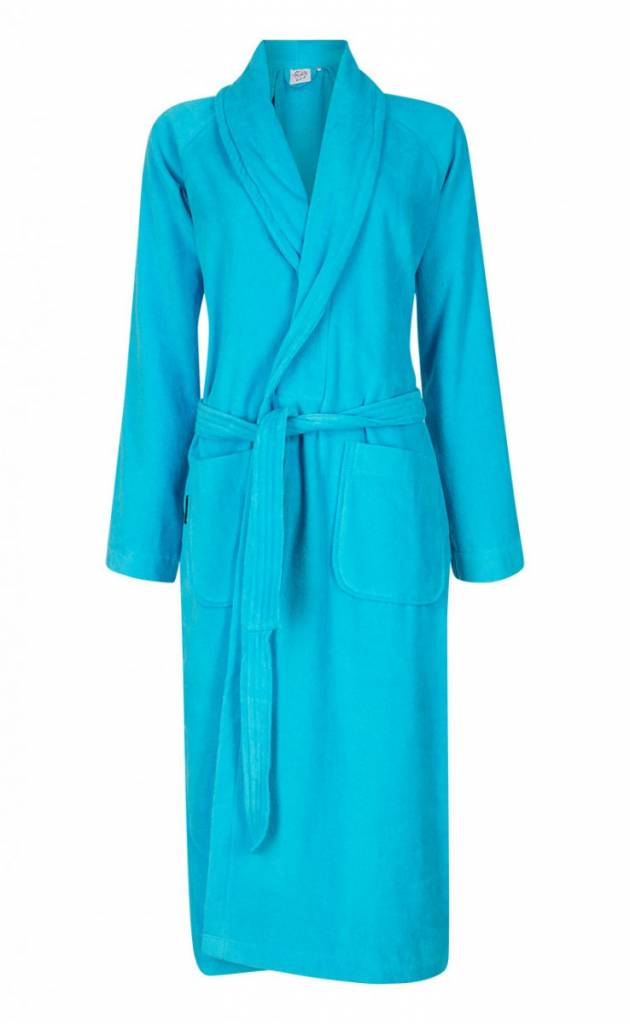badjas unisex aquablauw met sjaalkraag afbeelding
