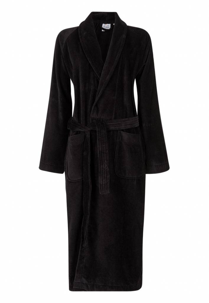 badjas unisex zwart met sjaalkraag afbeelding