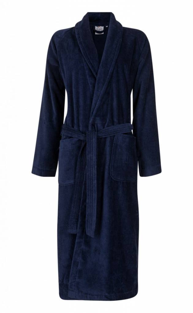 badjas unisex marineblauw met sjaalkraag afbeelding