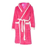 badjas dames fuchsia-wit fleece met capuchon