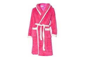 badjas dames fuchsia-wit met capuchon