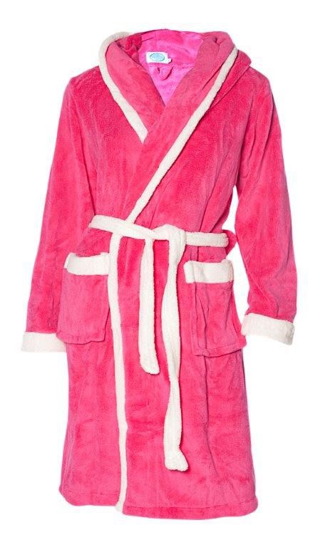 badjas dames fuchsia-wit met capuchon afbeelding