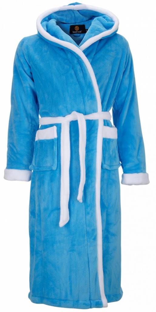 badjas unisex aquablauw-wit met capuchon afbeelding