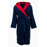 badjas heren marineblauw-rood katoen met capuchon