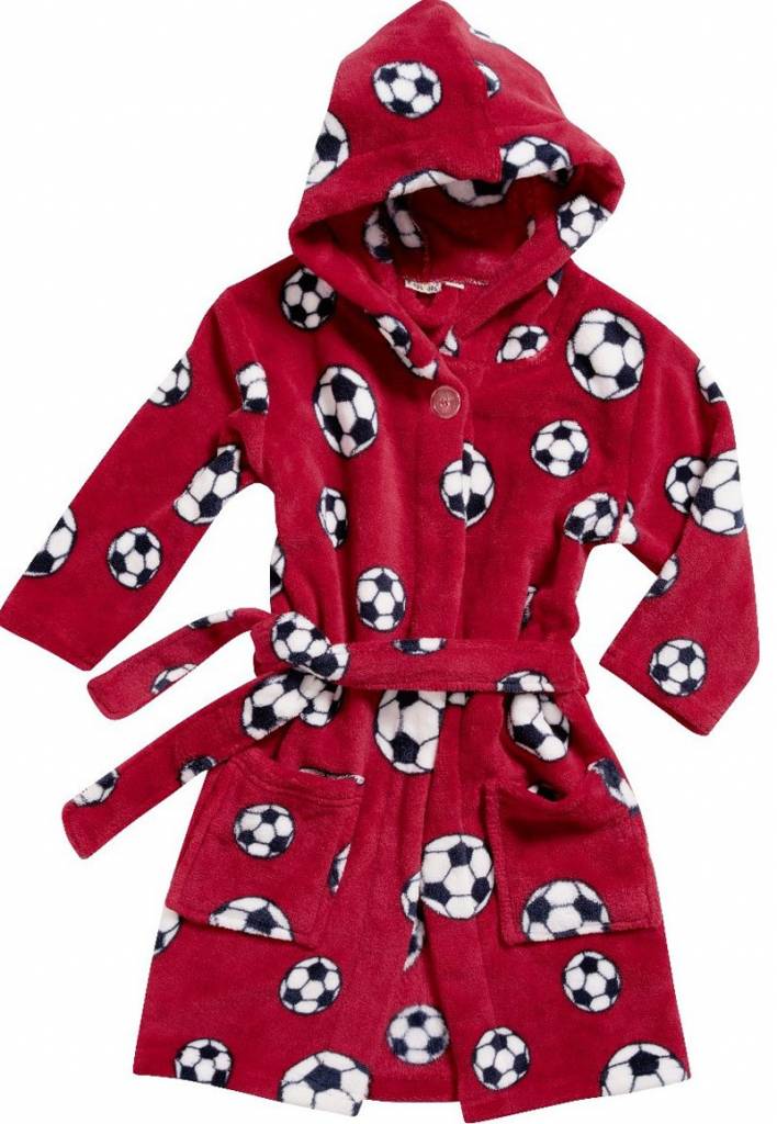 Badjas kind Voetbal rood + capuchon | 100% fleece | jongens en - Badjas.com