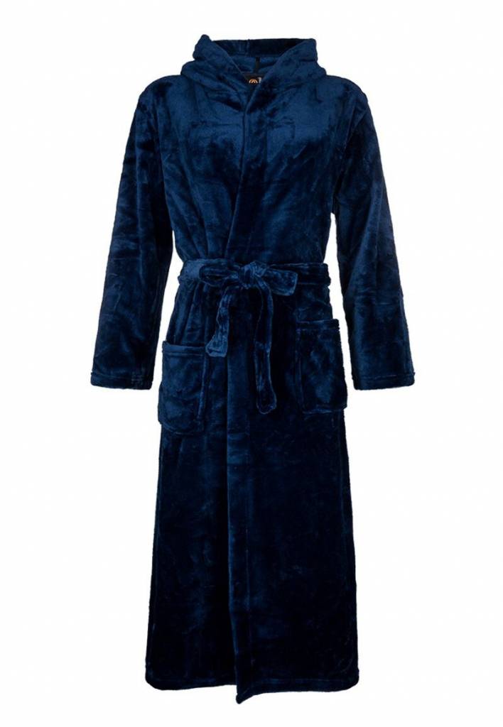 badjas unisex marineblauw met capuchon - fleece afbeelding