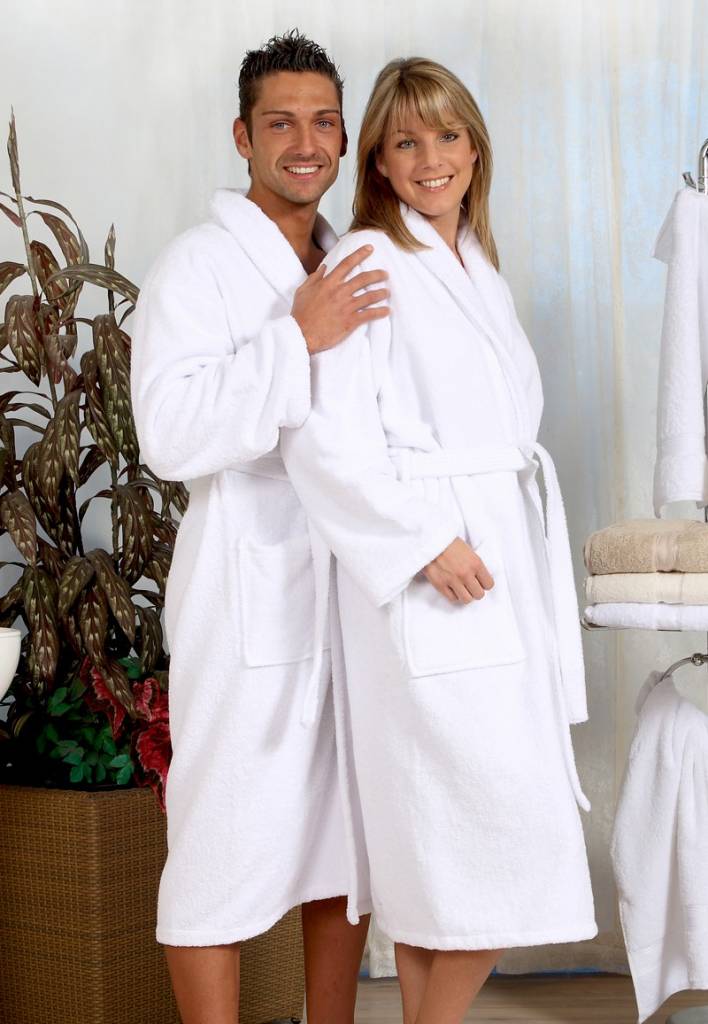 badjas unisex wit katoen met sjaalkraag - grote maten badjas