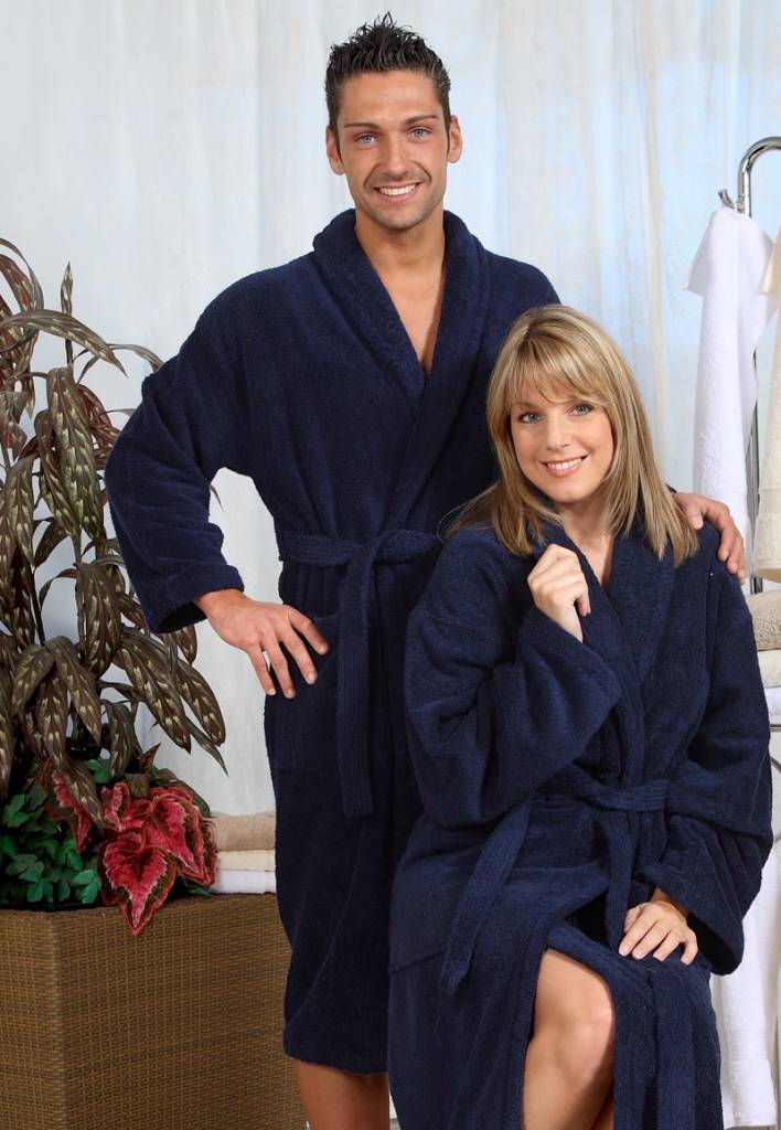 badjas unisex marineblauw katoen met sjaalkraag - grote maten badjas