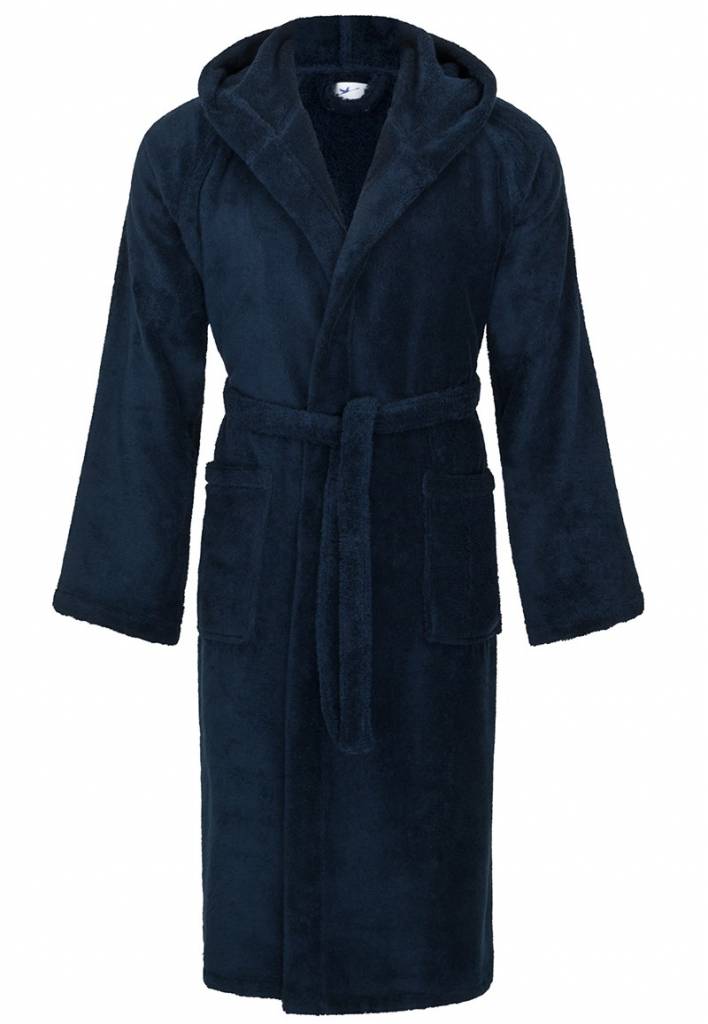 badjas unisex marineblauw met capuchon afbeelding