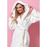 Badjas dames teddy wit fleece met capuchon