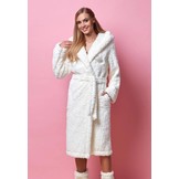 Badjas dames teddy wit fleece met capuchon