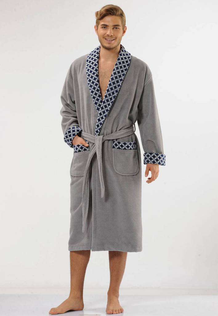 Badjas heren grijs Ruiten met sjaalkraag | stijlvol & van bamboe -  Badjas.com