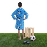 badjas kind Voetbal blauw fleece met capuchon