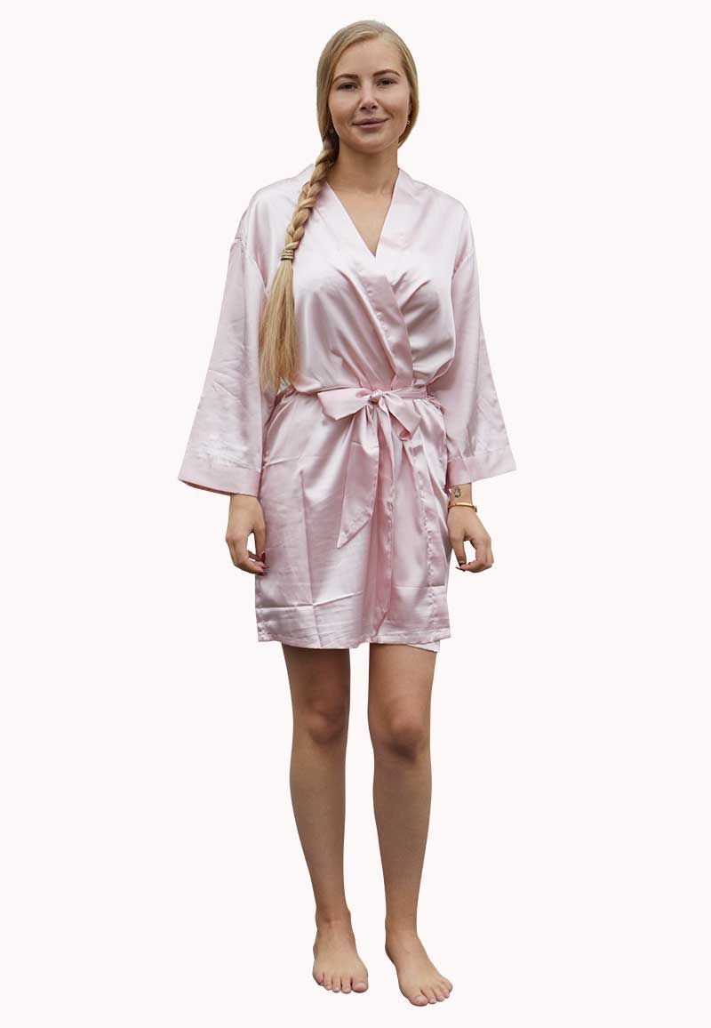 Satin-Luxury korte kimonobadjas satijn - licht roze
