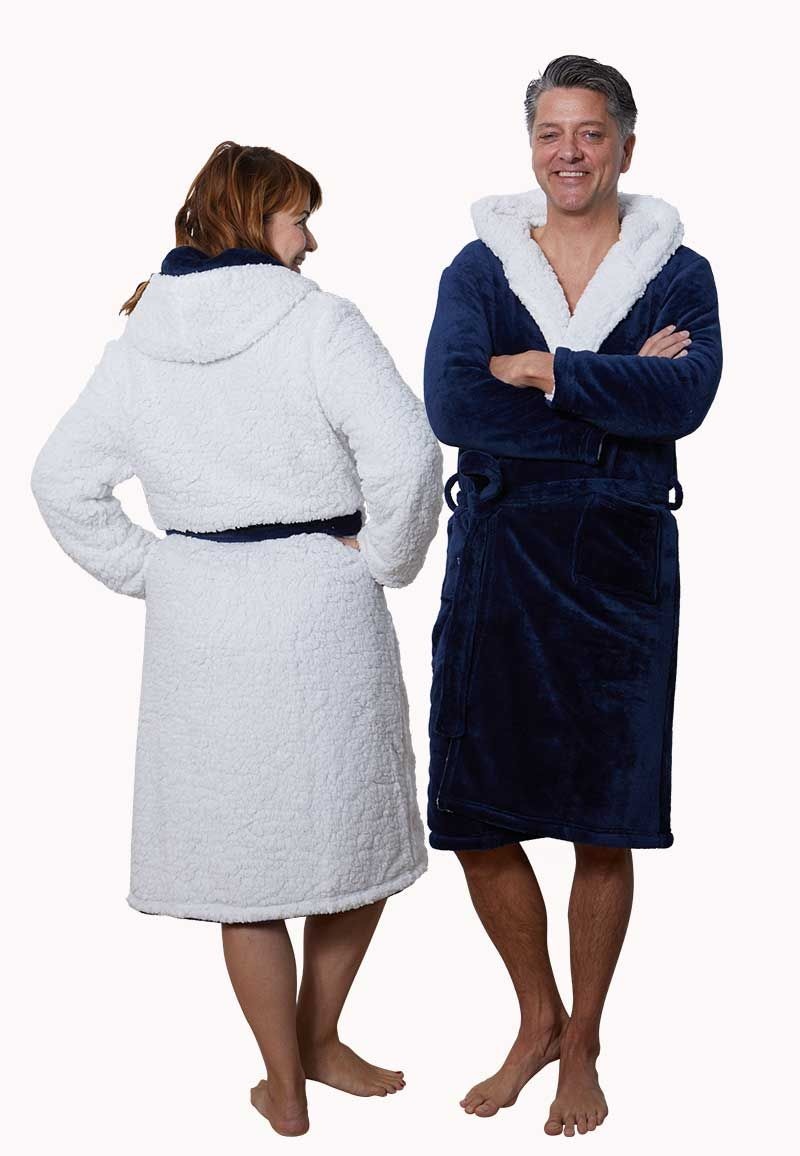 Capuchon badjas sherpa - marineblauw afbeelding