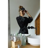 korte kimonobadjas satijn - zwart