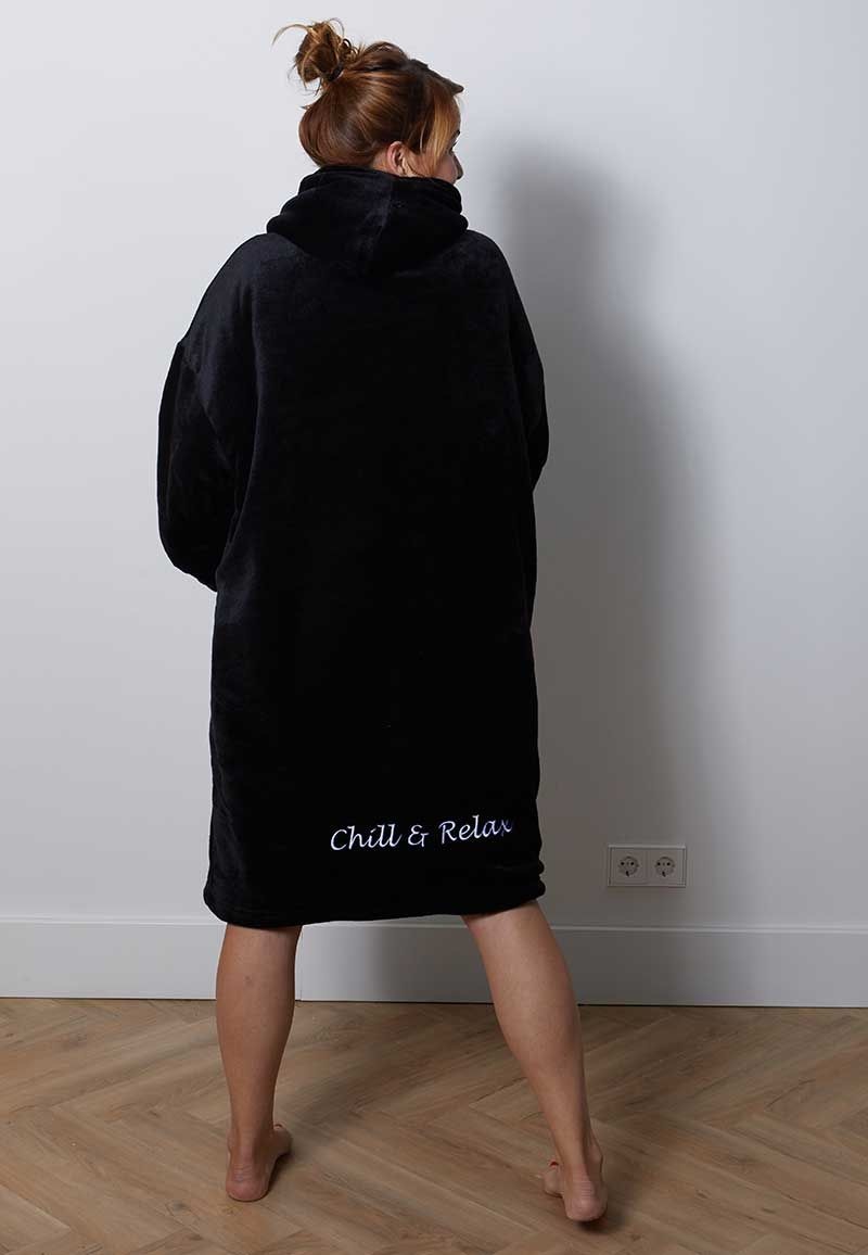 Luxe snuggie deken met capuchon - zwart