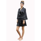 korte kimonobadjas satijn - zwart