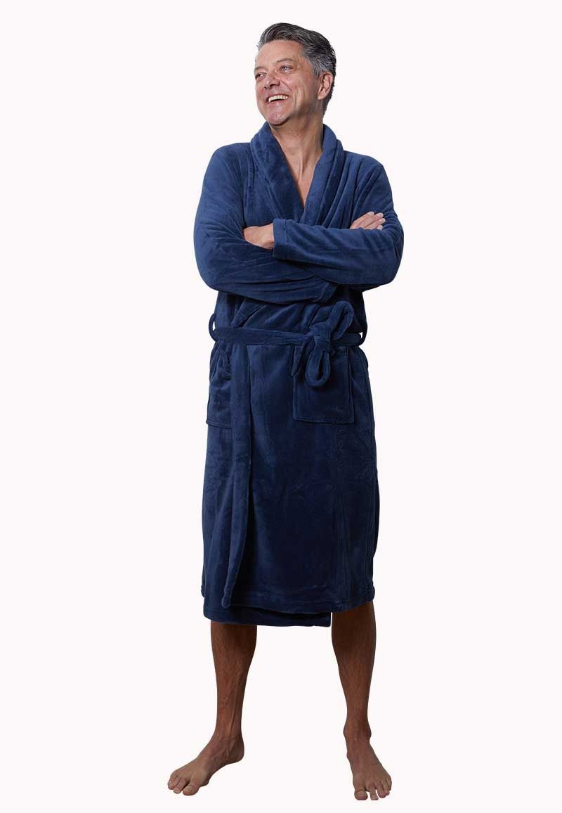 Marineblauwe fleece badjas kopen – warm, stijlvol & unisex comfort