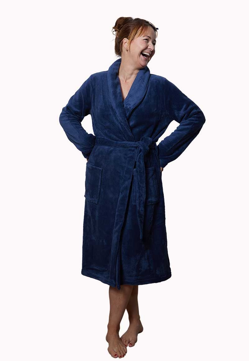 Marineblauwe fleece badjas kopen – warm, stijlvol & unisex comfort