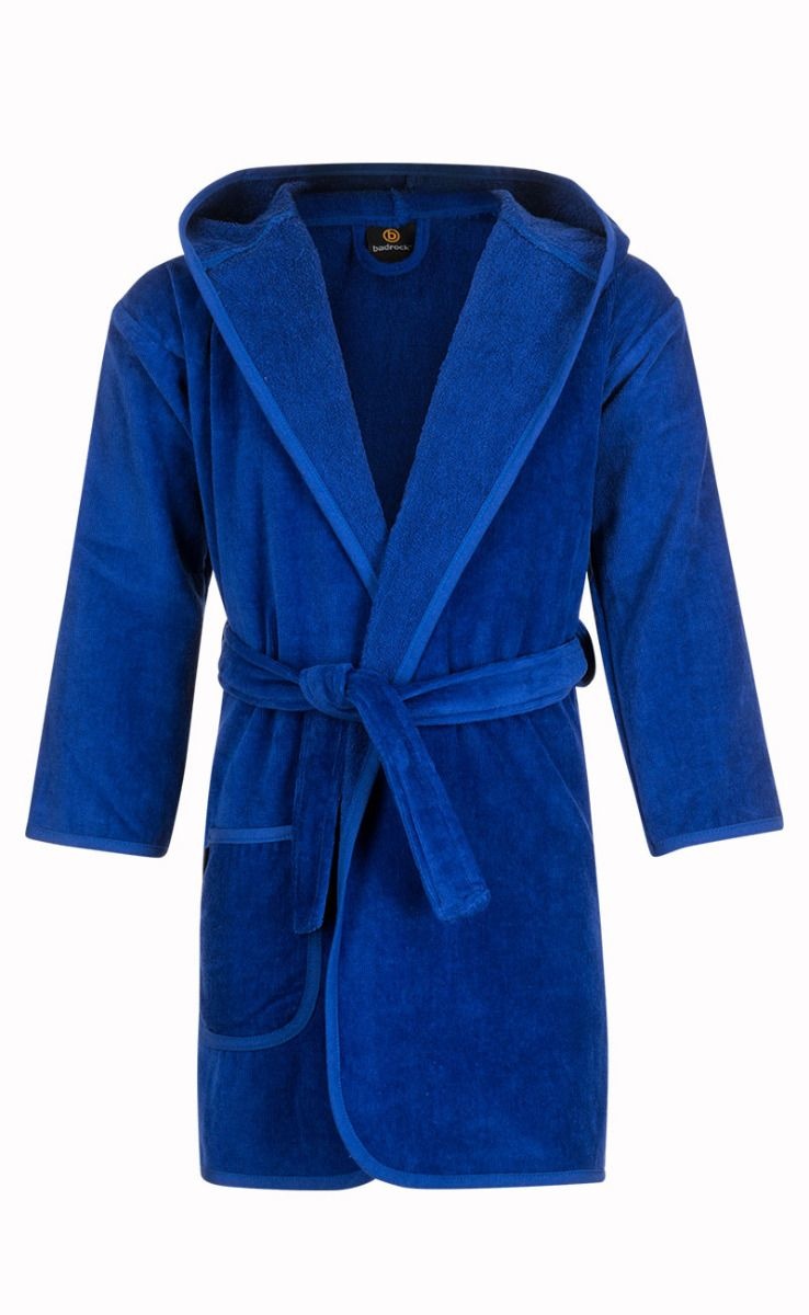 Badrock Kinderbadjas kobalt blauw met naam borduren afbeelding