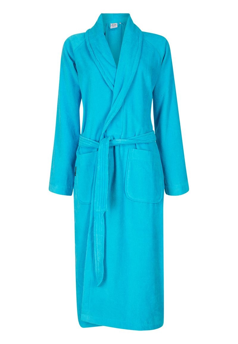 Badrock Aqua blauwe badjas unisex met naam borduren afbeelding