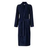 Donkerblauwe velours badjas unisex met naam borduren