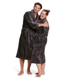 Antraciet velours badjas unisex met naam borduren