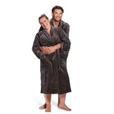 Antraciet velours badjas unisex met naam borduren