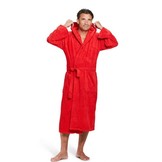 Rode capuchon badjas met naam borduren - badstof katoen