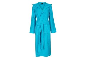 Aqua blauwe capuchon badjas met naam borduren - badstof katoen