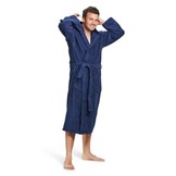 Donkerblauwe capuchon badjas met naam borduren - badstof katoen
