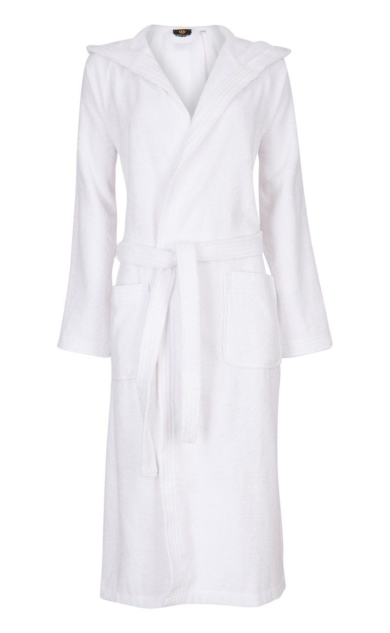 Badrock Witte capuchon badjas met naam borduren - badstof katoen afbeelding