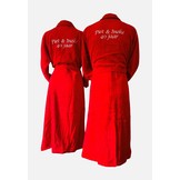 Rode velours badjas unisex met naam borduren
