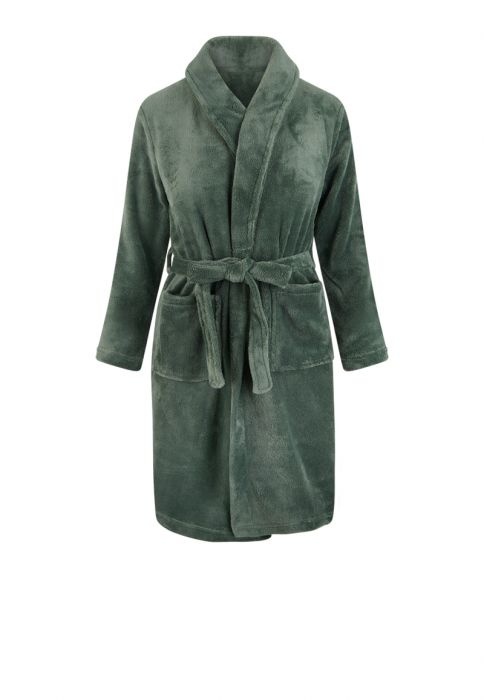 Relax Company Olijf groene fleece kinderbadjas met naam borduren afbeelding