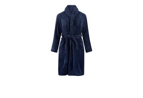 Donkerblauwe fleece kinderbadjas met naam borduren