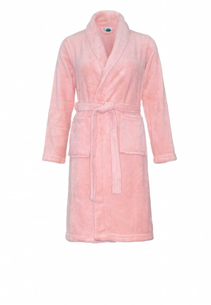 Relax Company Pastel roze fleece kinderbadjas met naam borduren afbeelding