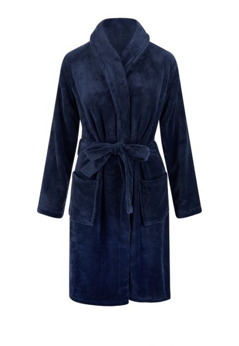Relax Company Marine blauwe unisex fleecebadjas met naam borduren afbeelding