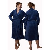 Marine blauwe unisex fleecebadjas met naam borduren