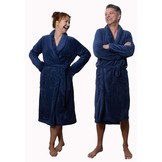 Marine blauwe unisex fleecebadjas met naam borduren