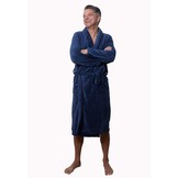 Marine blauwe unisex fleecebadjas met naam borduren