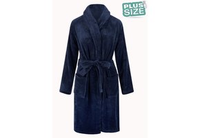 Donkerblauwe grote maten fleecebadjas met naam borduren