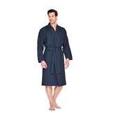 Donkerblauwe lichtgewicht saunabadjas met naam borduren - wafel katoen