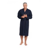 Donkerblauwe lichtgewicht saunabadjas met naam borduren - wafel katoen